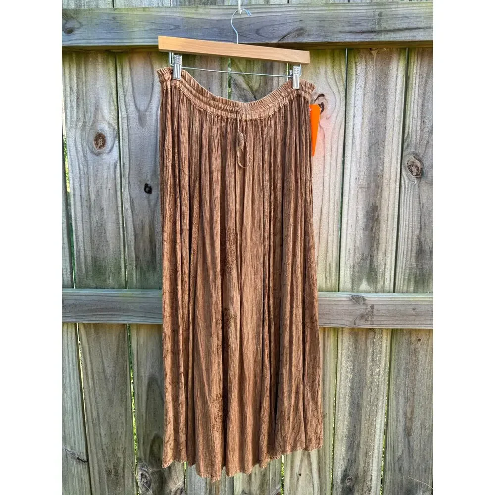 Vintage Just Cruising Embroidered Crinkle Maxi Skirt